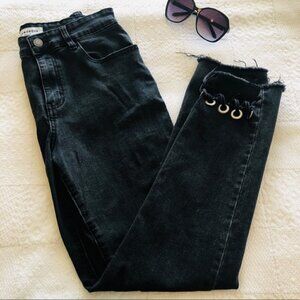 Glamorous Jeans Black Denim High Waist Grommet Frayed Step Hem size Medium